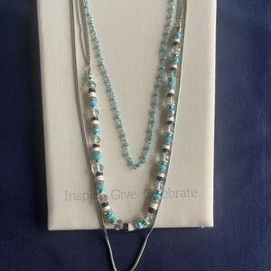 Vera Wang turquoise & silver 3 tiered long necklace